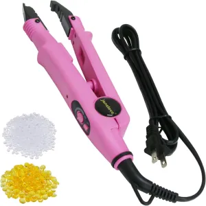 janelove Hair Extensions Iron, Fusion Keratin Hair Extensions Tool with 2 Bags Keratin Glue Granule Beads, Adjustable Temperature 210-390F, US Plug (Pink)