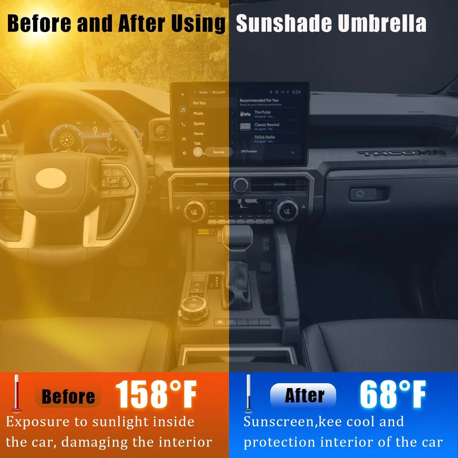 JDDRY Car Front Windshield Sun Shade with Pull Cord, Umbrella Sun Shade for Large SUV (145x80cm/57x31.5)