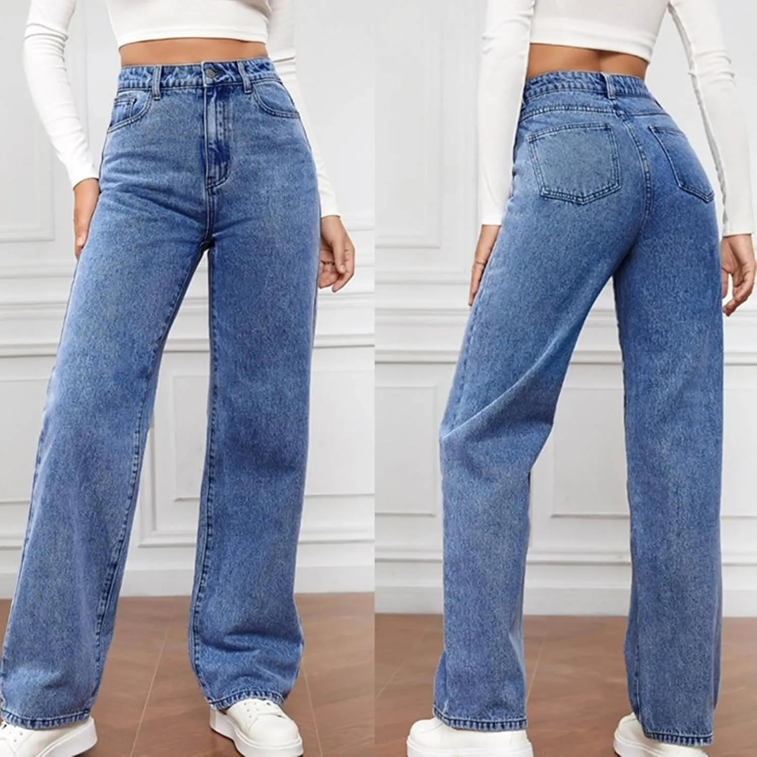 Jeans for Women Retro High Waisted Straight Leg Jeans Loose Wide Leg Baggy Jean Casual Tummy Control Trendy Denim Pants