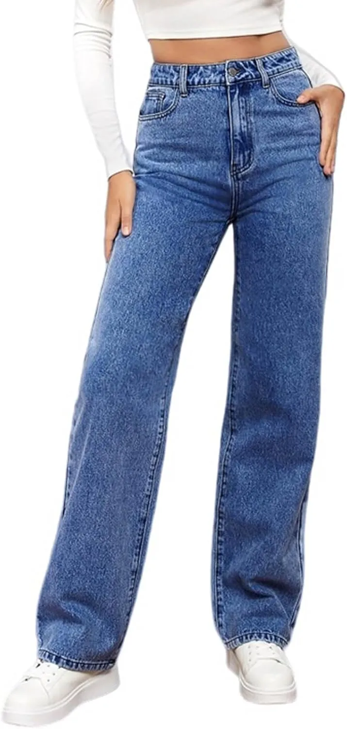 Jeans for Women Retro High Waisted Straight Leg Jeans Loose Wide Leg Baggy Jean Casual Tummy Control Trendy Denim Pants