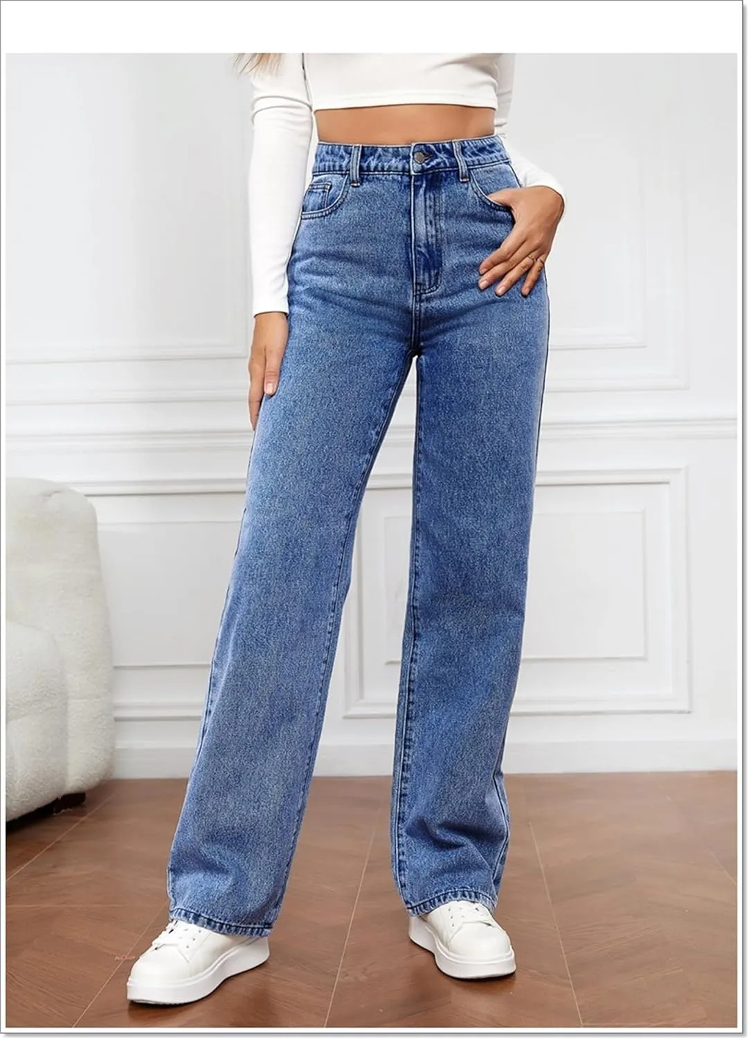Jeans for Women Retro High Waisted Straight Leg Jeans Loose Wide Leg Baggy Jean Casual Tummy Control Trendy Denim Pants