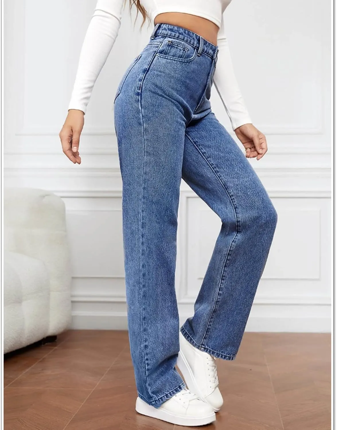 Jeans for Women Retro High Waisted Straight Leg Jeans Loose Wide Leg Baggy Jean Casual Tummy Control Trendy Denim Pants
