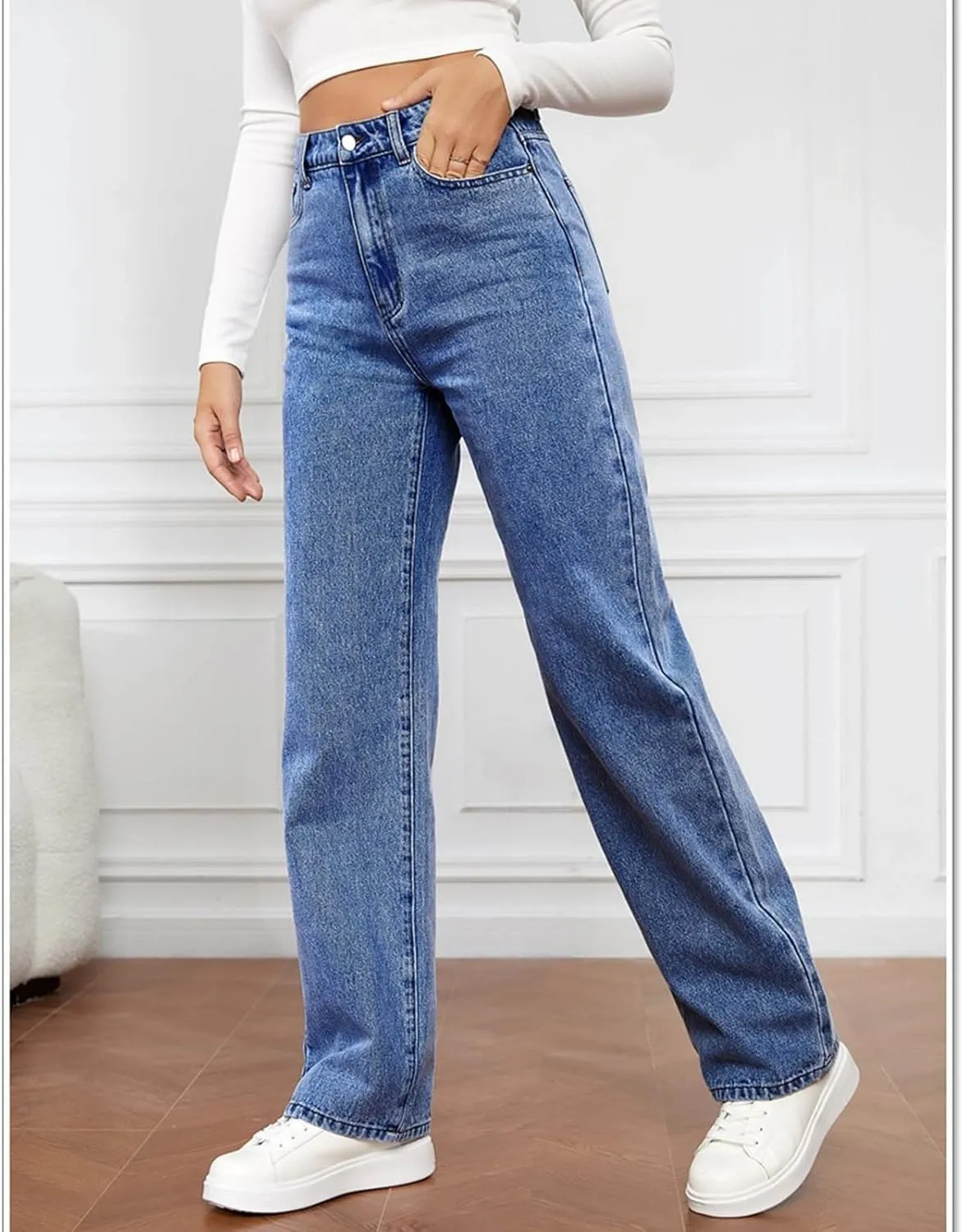 Jeans for Women Retro High Waisted Straight Leg Jeans Loose Wide Leg Baggy Jean Casual Tummy Control Trendy Denim Pants