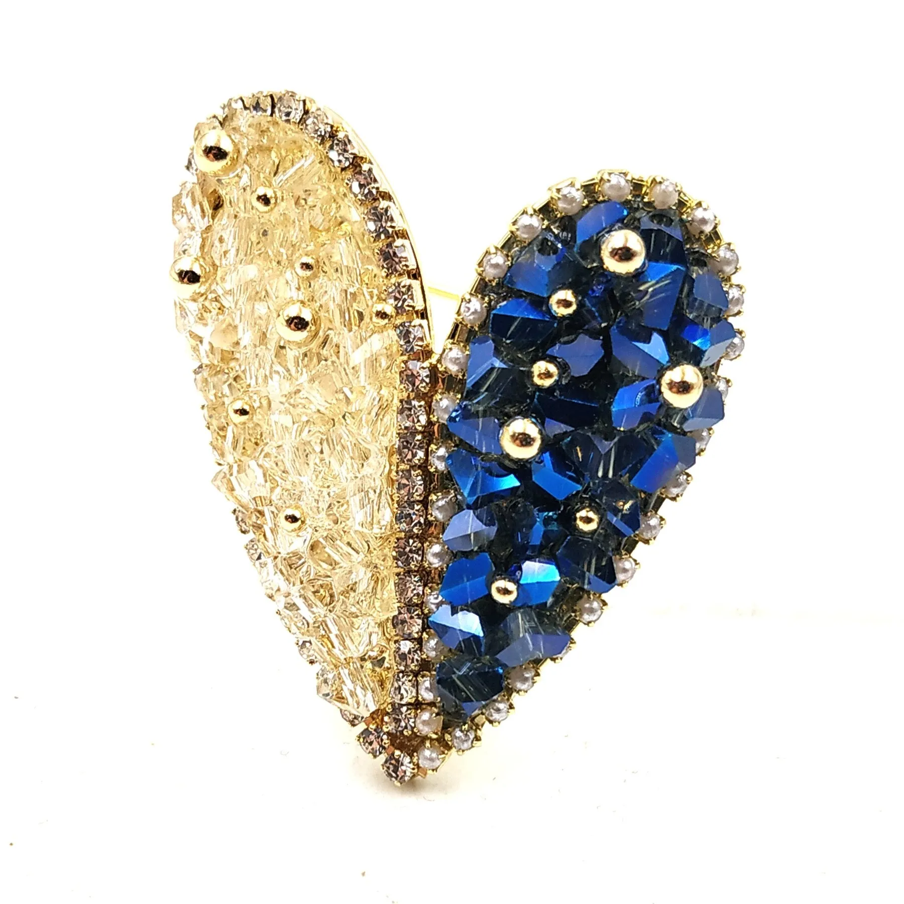 Jewelblings Stunning Golden Beaded Yellow Blue Rhinestone Heart Shaped Broaches and Pins Two Color Jewelry for Women Business Suit Dresses