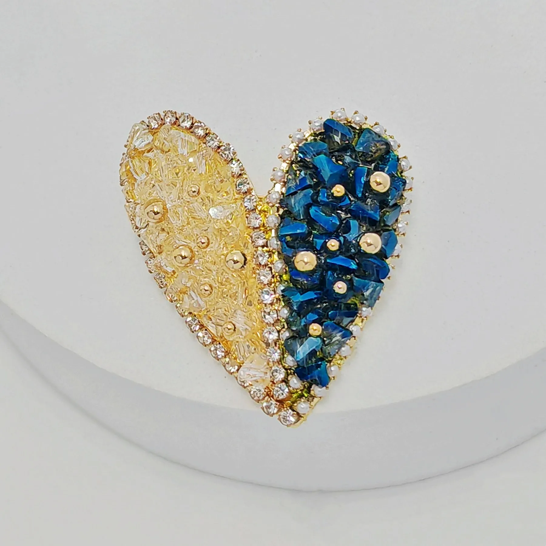 Jewelblings Stunning Golden Beaded Yellow Blue Rhinestone Heart Shaped Broaches and Pins Two Color Jewelry for Women Business Suit Dresses