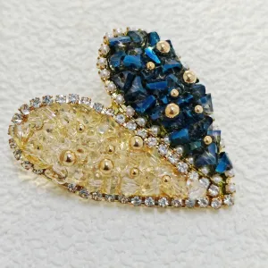 Jewelblings Stunning Golden Beaded Yellow Blue Rhinestone Heart Shaped Broaches and Pins Two Color Jewelry for Women Business Suit Dresses
