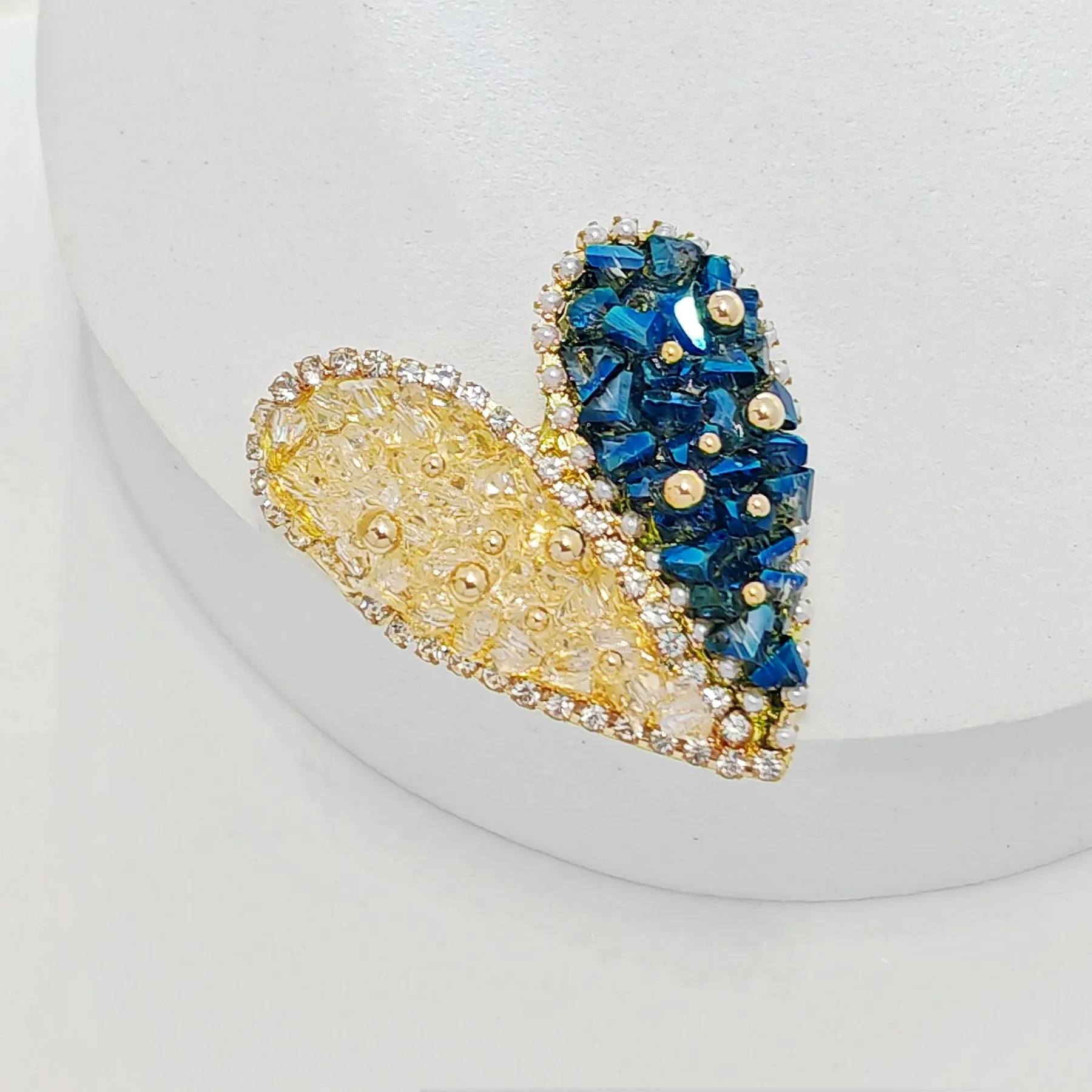 Jewelblings Stunning Golden Beaded Yellow Blue Rhinestone Heart Shaped Broaches and Pins Two Color Jewelry for Women Business Suit Dresses