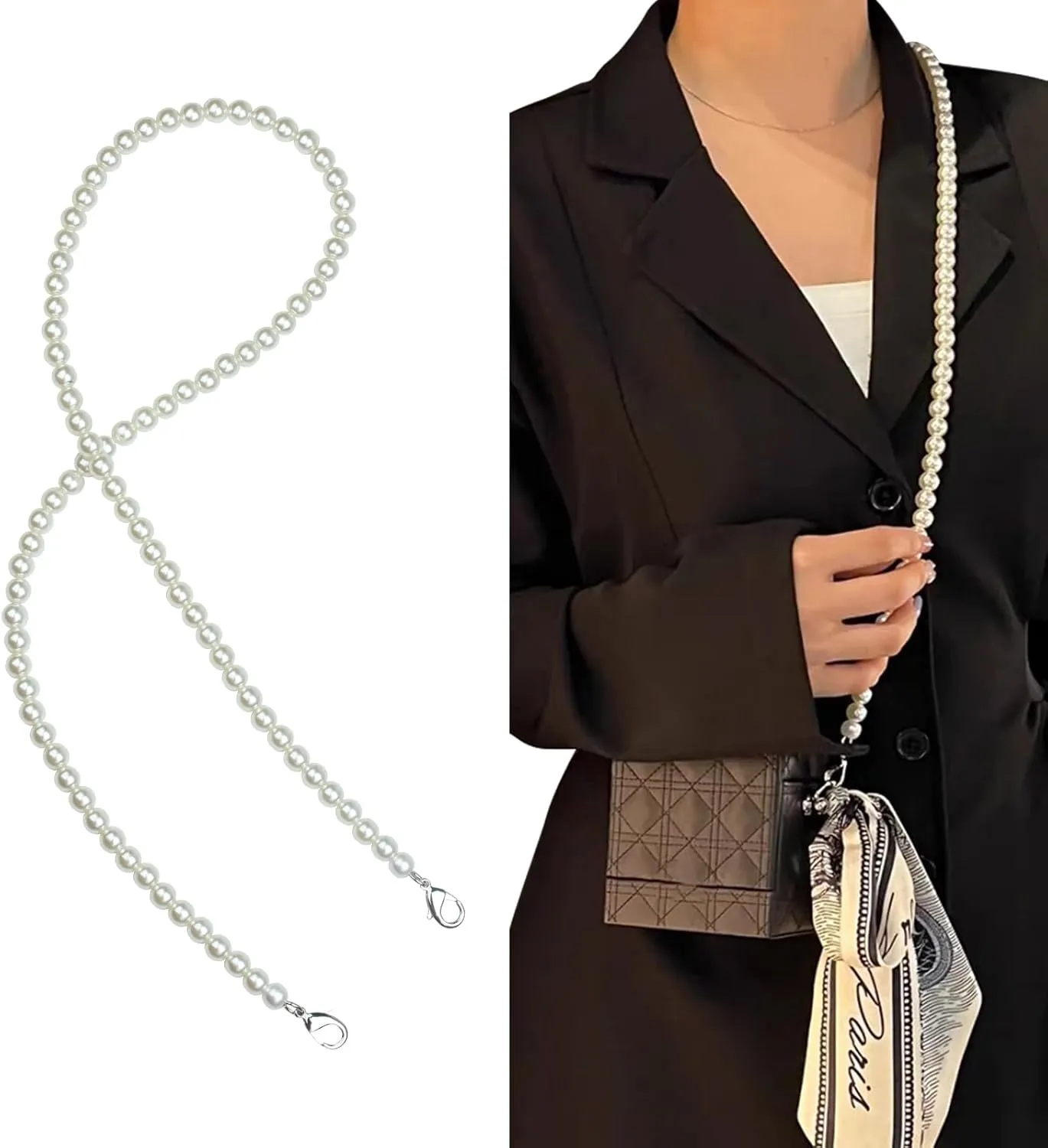 jiesinlov Pearl Purse Chain Imitation Pearl Beaded Shoulder Bag Strap Replacement Crossbody for Handbags(B90-Silver)