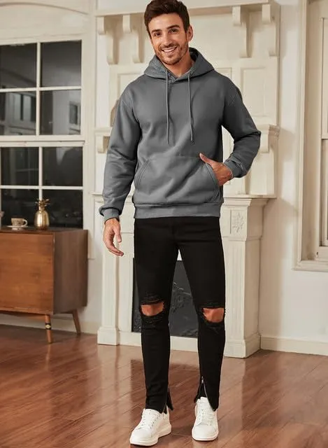 JMIERR Mens Casual Cotton Hooded Collar Drawstring Hoodies Pullover Sweatshirts Casual Long Sleeve Shirts