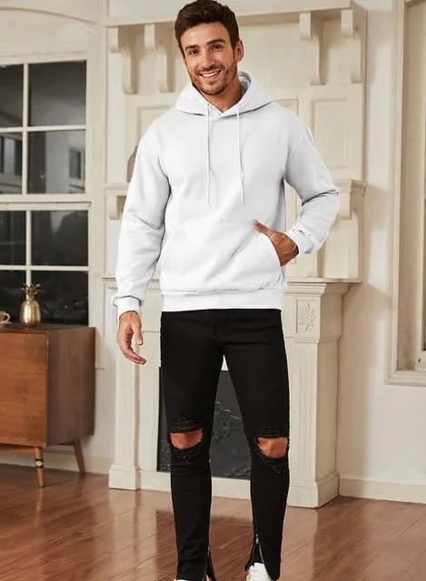 JMIERR Mens Casual Cotton Hooded Collar Drawstring Hoodies Pullover Sweatshirts Casual Long Sleeve Shirts