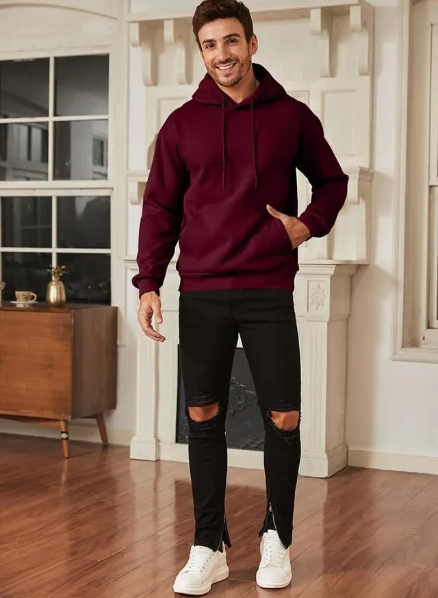 JMIERR Mens Casual Cotton Hooded Collar Drawstring Hoodies Pullover Sweatshirts Casual Long Sleeve Shirts
