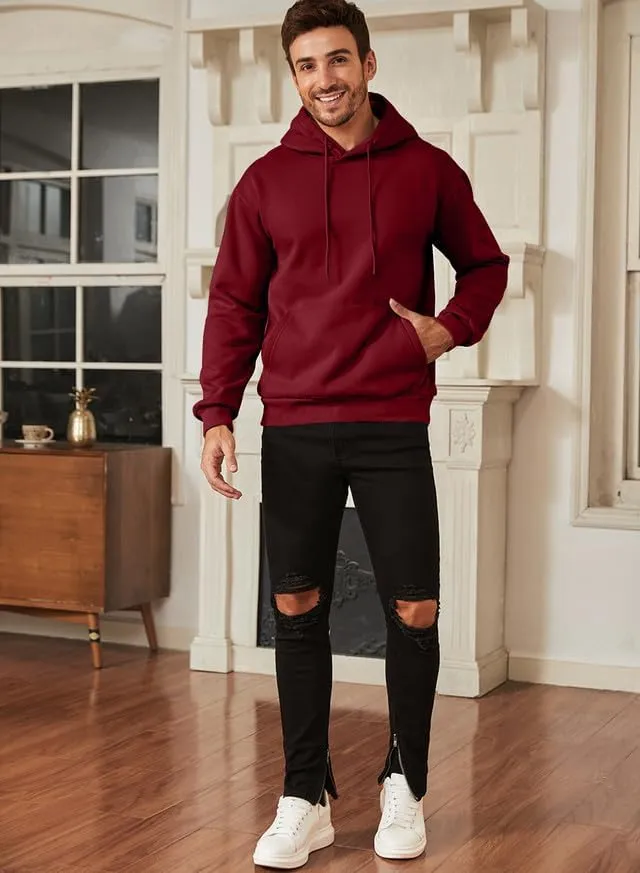 JMIERR Mens Casual Cotton Hooded Collar Drawstring Hoodies Pullover Sweatshirts Casual Long Sleeve Shirts