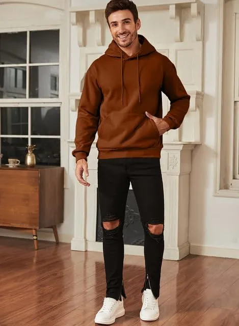 JMIERR Mens Casual Cotton Hooded Collar Drawstring Hoodies Pullover Sweatshirts Casual Long Sleeve Shirts