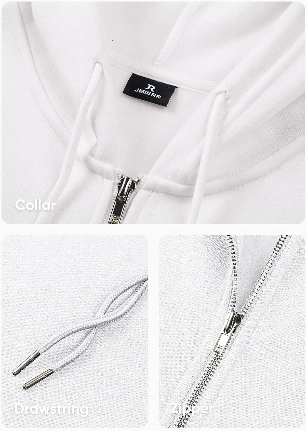 JMIERR Mens Full Zip Casual Cotton Hooded Fleece Drawstring Hoodies Pullover Sweatshirts Casual Long Sleeve Shirts