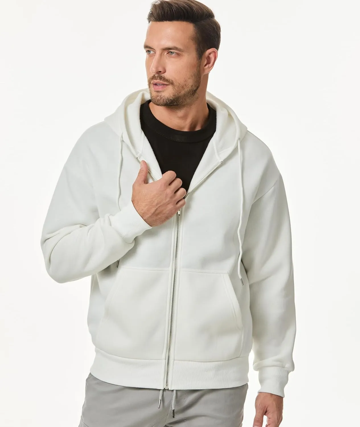 JMIERR Mens Full Zip Casual Cotton Hooded Fleece Drawstring Hoodies Pullover Sweatshirts Casual Long Sleeve Shirts