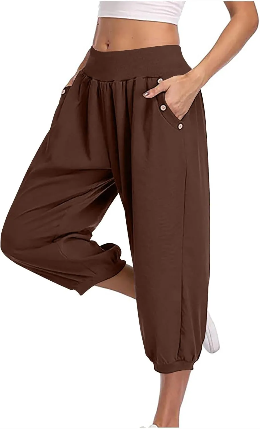 Jogger Capris for Women High Waisted Capri Pants Tummy Control Yoga Capris with Pockets Comfy Cropped Pants Trousers
