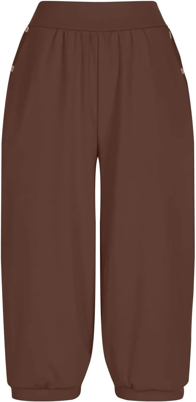 Jogger Capris for Women High Waisted Capri Pants Tummy Control Yoga Capris with Pockets Comfy Cropped Pants Trousers