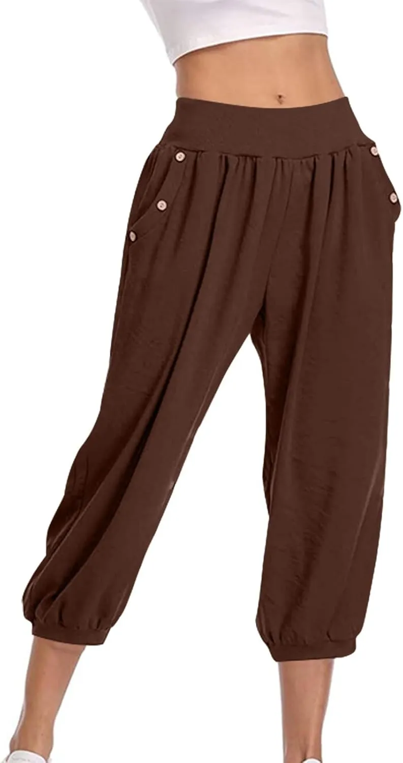 Jogger Capris for Women High Waisted Capri Pants Tummy Control Yoga Capris with Pockets Comfy Cropped Pants Trousers