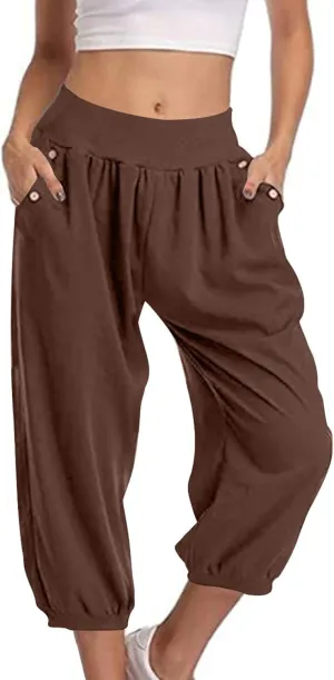 Jogger Capris for Women High Waisted Capri Pants Tummy Control Yoga Capris with Pockets Comfy Cropped Pants Trousers