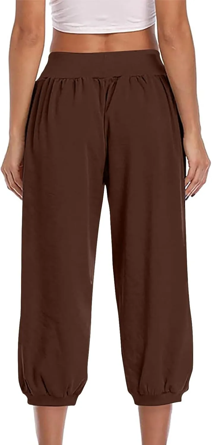 Jogger Capris for Women High Waisted Capri Pants Tummy Control Yoga Capris with Pockets Comfy Cropped Pants Trousers