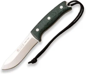 Joker OSO TS1 Fixed Blade Knife 4.33" Böhler N695 Steel, 4.53" Green Micarta Handle, Leather Sheath & Firestarter, Bushcraft & Survival Knife Made in Spain