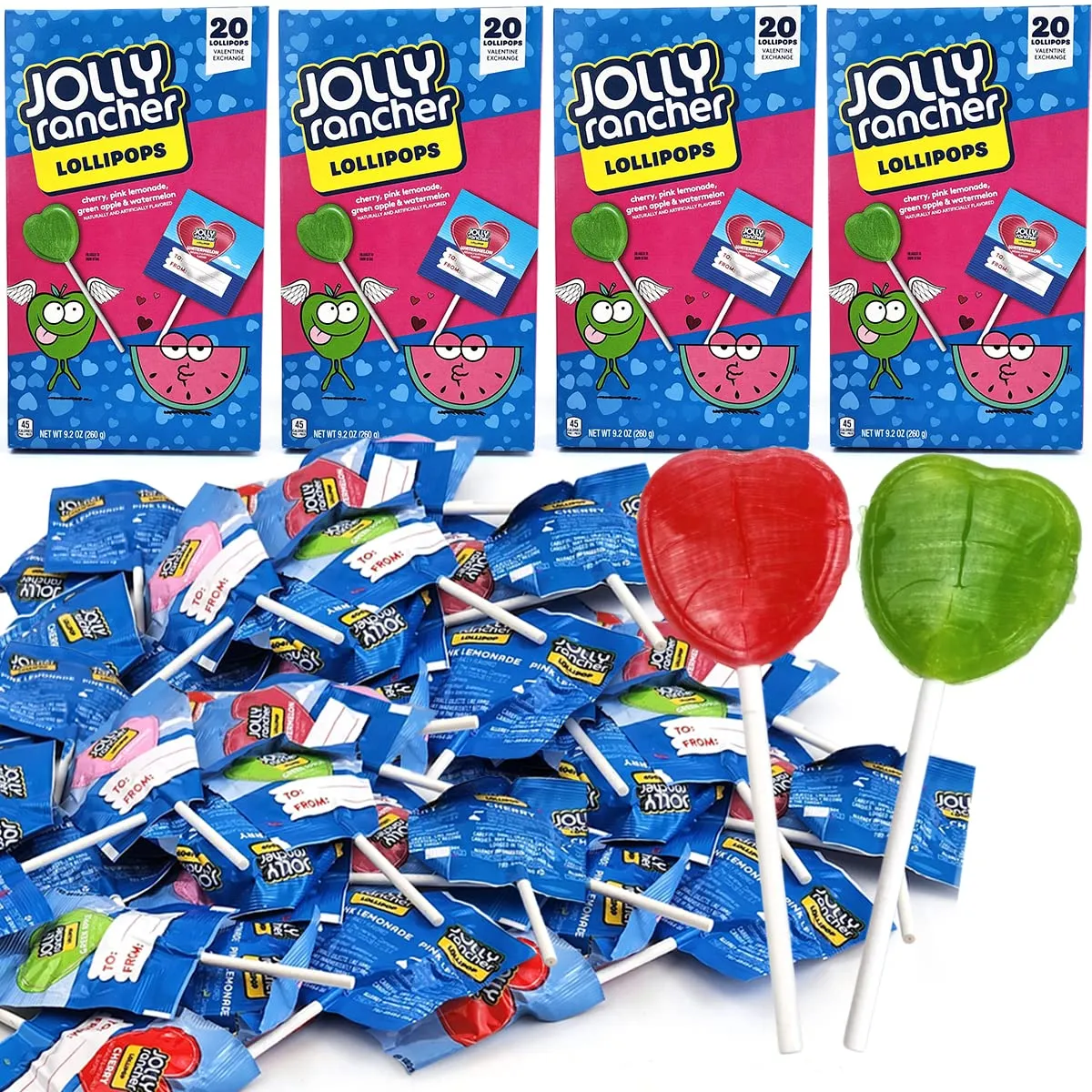 JollyRancher Heart Lollipops – 80 Count Heart-Shaped Lollipops – Individually Wrapped Candy in Sealed Bags – Perfect for Sharing