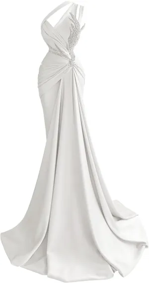 Jorshiman Women's Beige Mermaid One Shoulder Formal Dress, Floor Length, One Size