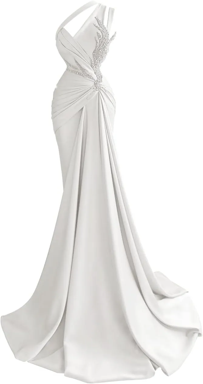 Jorshiman Women's Beige Mermaid One Shoulder Formal Dress, Floor Length, One Size