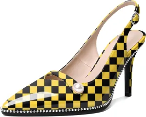 Joseywade Slingback Heels Women's Pointed Toe High Heel Pumps Pearl Beaded Cocktail Night Out Work Dress Shoes 3.5 Inch