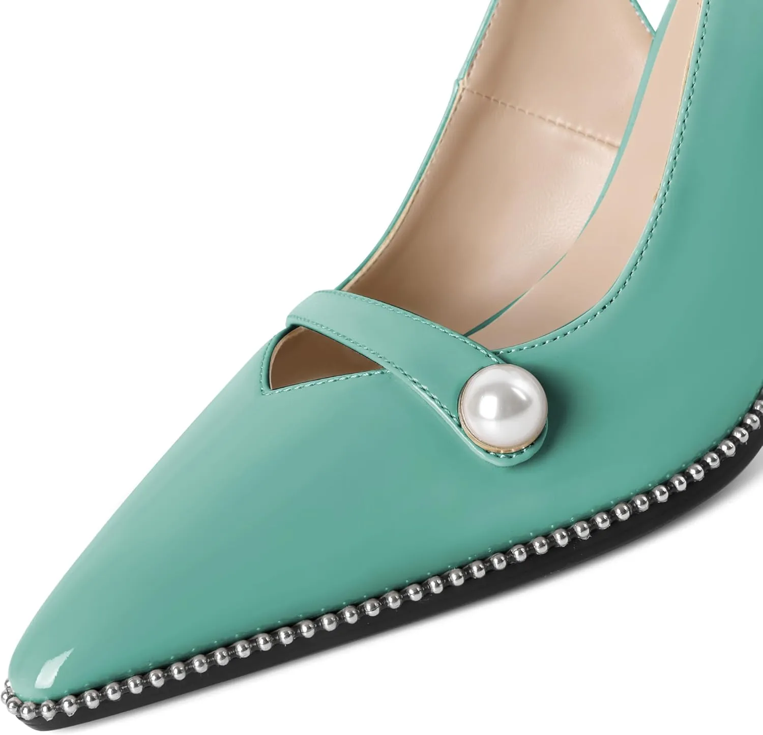 Joseywade Slingback Heels Women's Pointed Toe High Heel Pumps Pearl Beaded Cocktail Night Out Work Dress Shoes 3.5 Inch