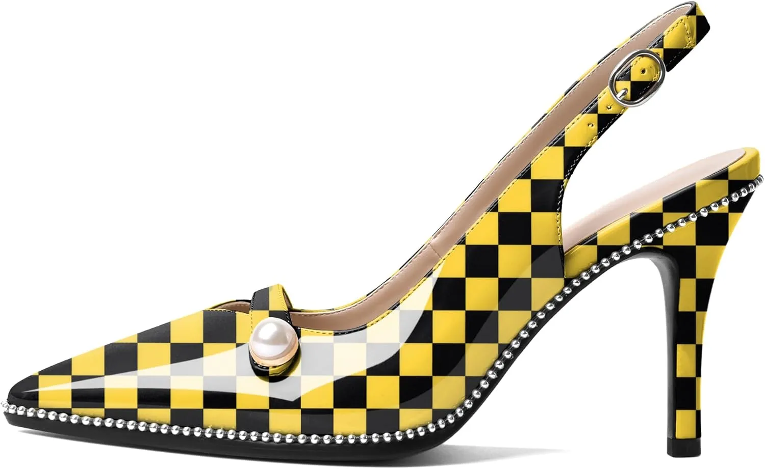 Joseywade Slingback Heels Women's Pointed Toe High Heel Pumps Pearl Beaded Cocktail Night Out Work Dress Shoes 3.5 Inch