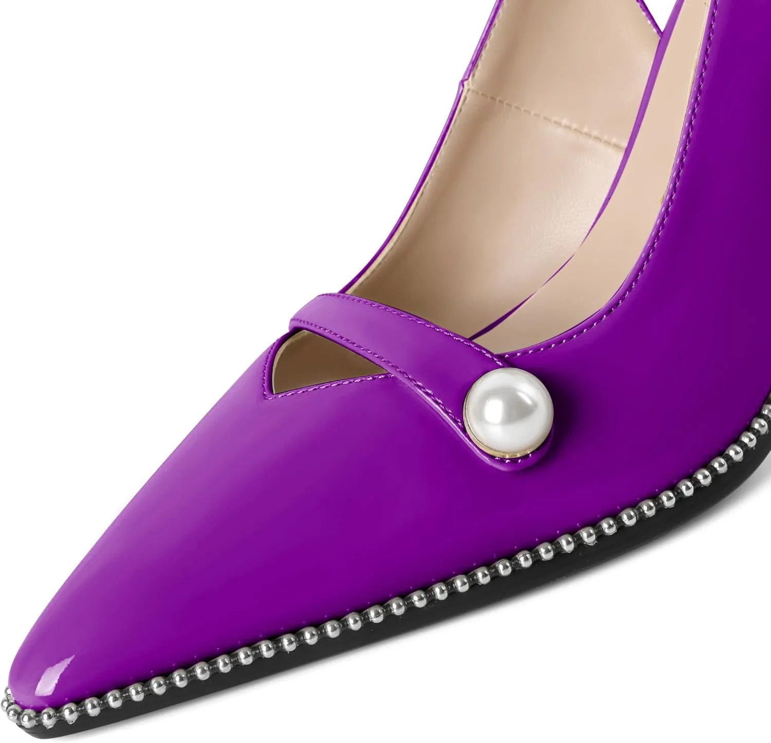 Joseywade Slingback Heels Women's Pointed Toe High Heel Pumps Pearl Beaded Cocktail Night Out Work Dress Shoes 3.5 Inch
