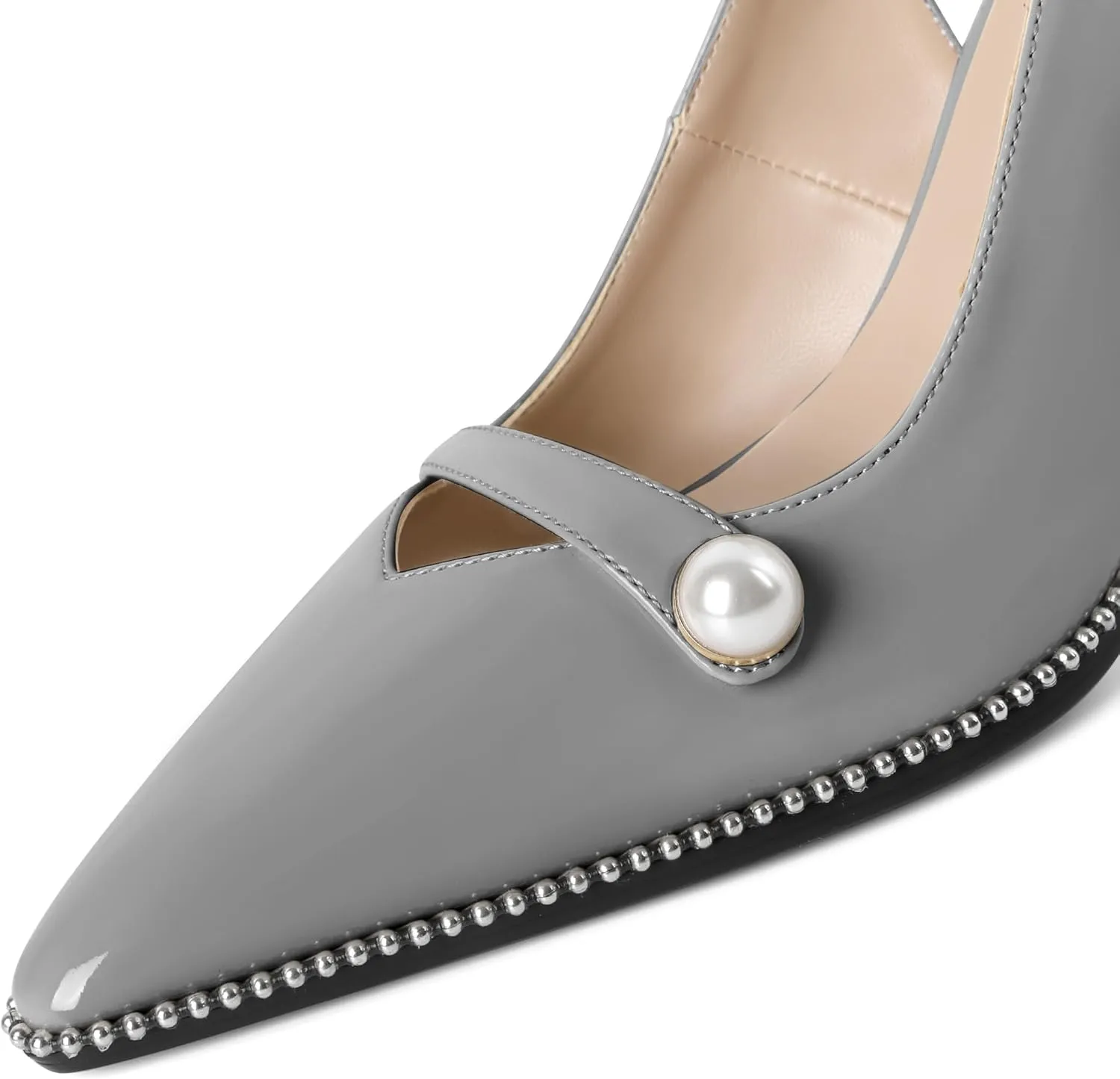Joseywade Slingback Heels Women's Pointed Toe High Heel Pumps Pearl Beaded Cocktail Night Out Work Dress Shoes 3.5 Inch