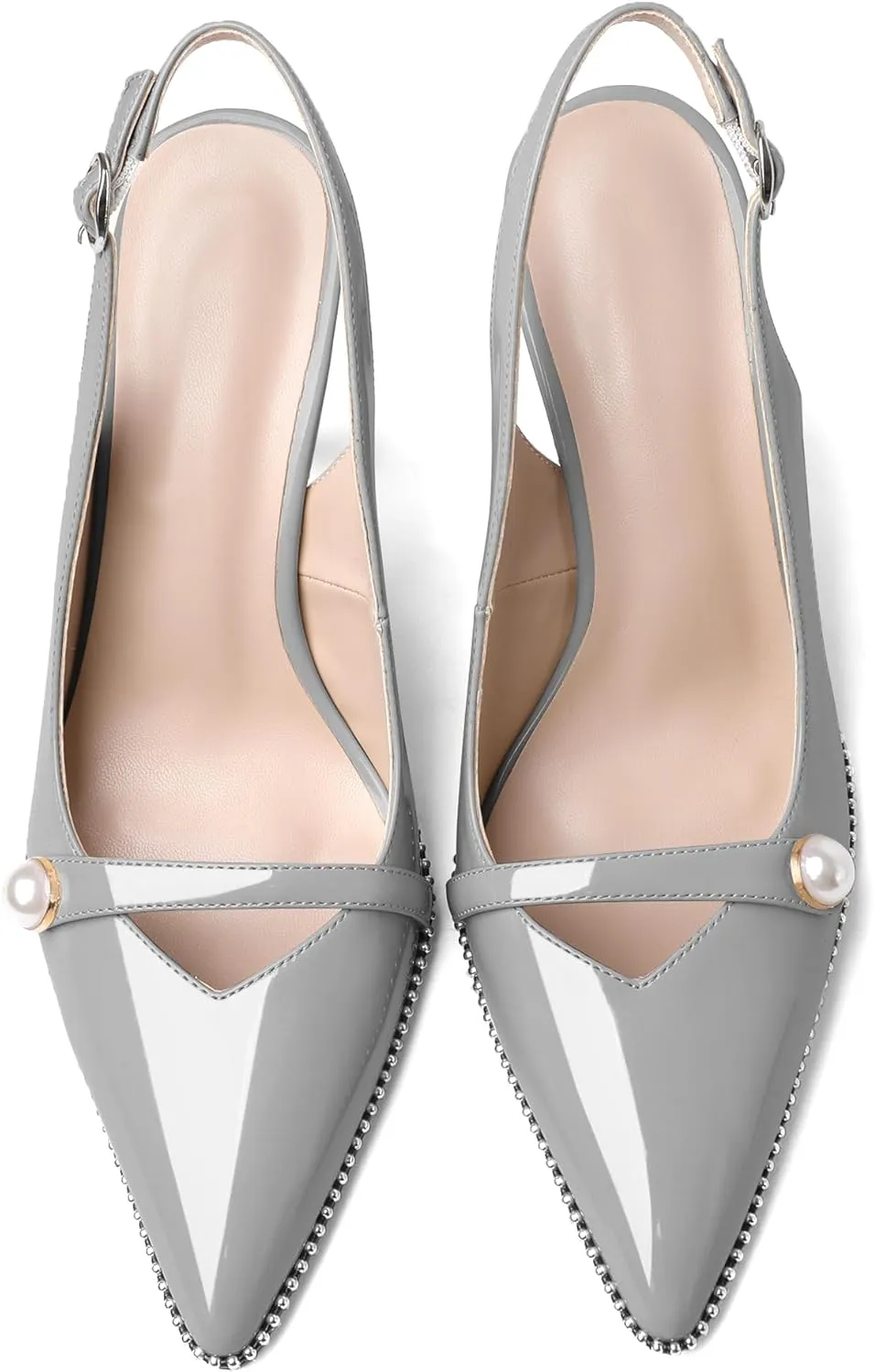 Joseywade Slingback Heels Women's Pointed Toe High Heel Pumps Pearl Beaded Cocktail Night Out Work Dress Shoes 3.5 Inch