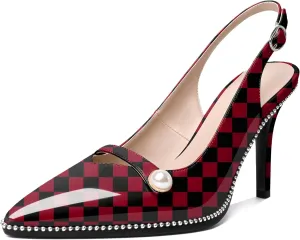 Joseywade Slingback Heels Women's Pointed Toe High Heel Pumps Pearl Beaded Cocktail Night Out Work Dress Shoes 3.5 Inch