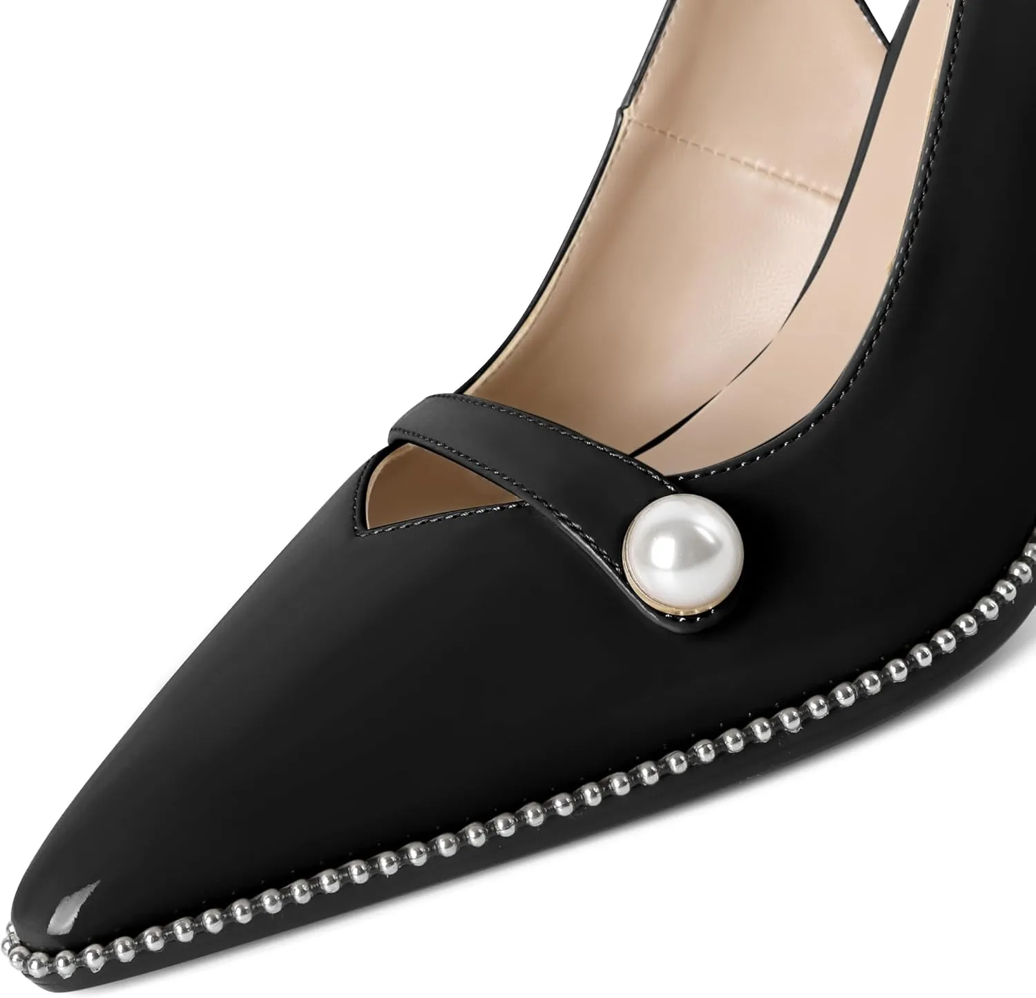 Joseywade Slingback Heels Women's Pointed Toe High Heel Pumps Pearl Beaded Cocktail Night Out Work Dress Shoes 3.5 Inch
