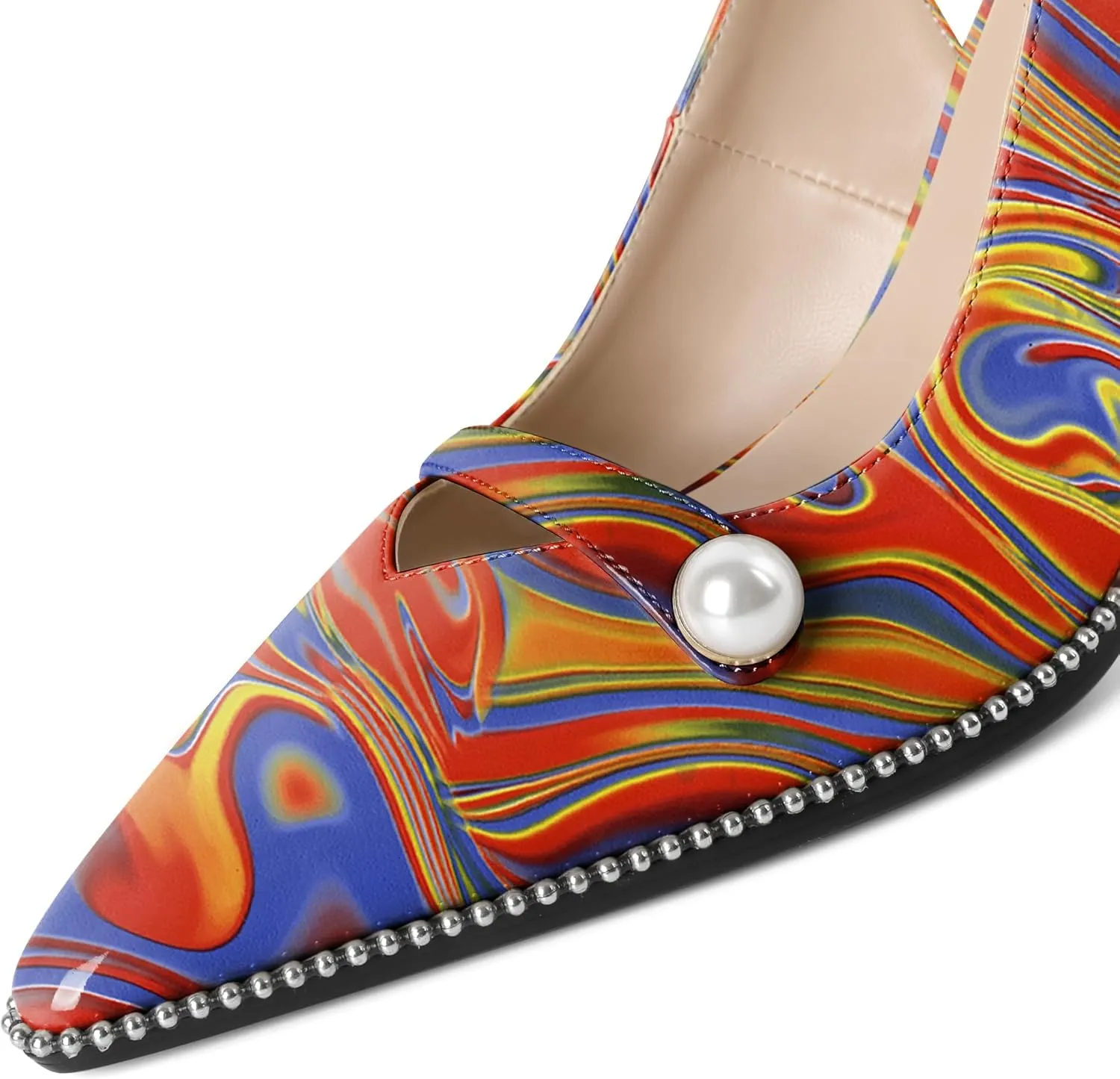 Joseywade Slingback Heels Women's Pointed Toe High Heel Pumps Pearl Beaded Cocktail Night Out Work Dress Shoes 3.5 Inch