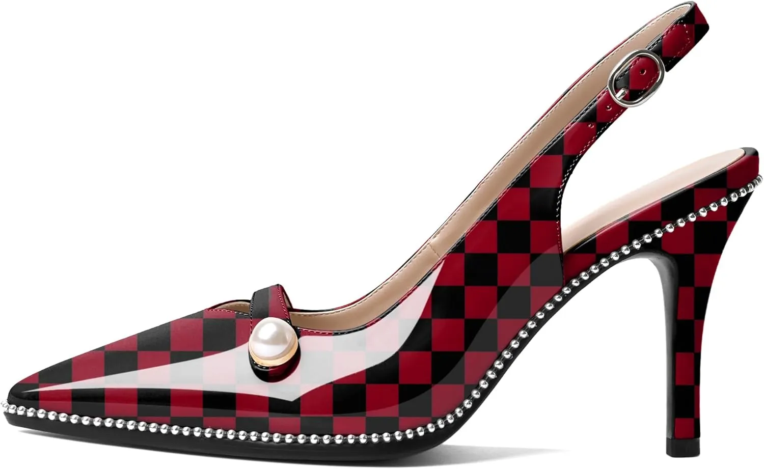 Joseywade Slingback Heels Women's Pointed Toe High Heel Pumps Pearl Beaded Cocktail Night Out Work Dress Shoes 3.5 Inch