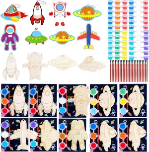 JOTIKO 24 Pack Space Party Favors - DIY Wooden Keychains Arts and Crafts Painting Kits for Kids, Birthday Goodie Bag Filler Pinata Stuffers Easter Basket Stuffers Classroom Prizes Toys for Boys Girls