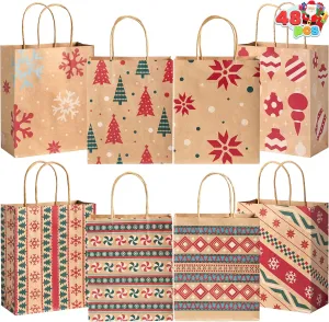 JOYIN 48 PCS Present Bags with Handle - Kraft Christmas Characters for Party Favors, Gift Giving & Holidays Decorations