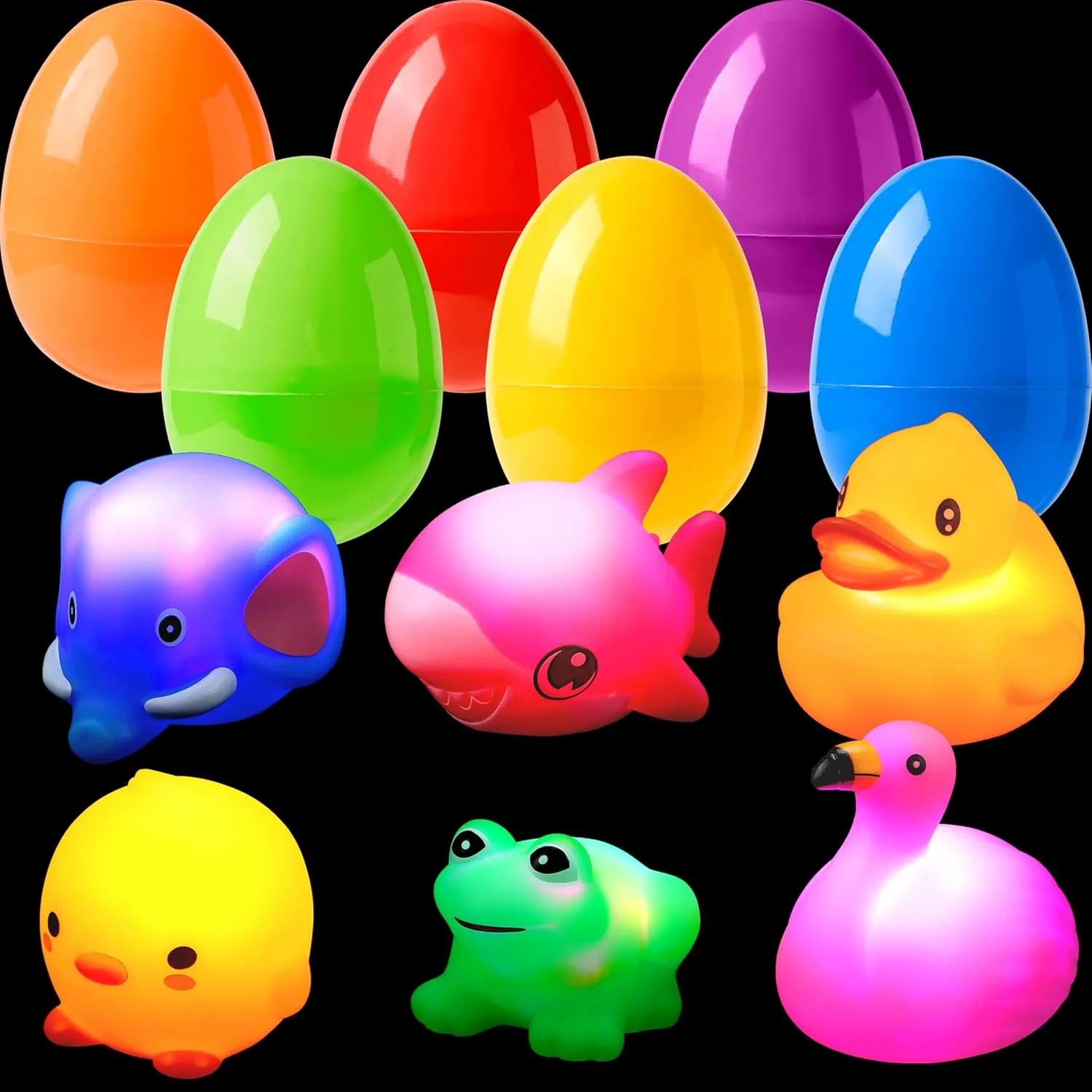 JOYIN 6 Pcs Prefilled Easter Eggs with Floating Animal Light-up Bath Toys, Luminous Bathtub Toys for Kids Easter Eggs Hunt, Toddler Party Favor, Basket Stuffers Filler, Classroom Prize Supplies