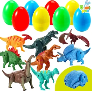 JOYIN 8 Pcs Easter Prefilled Hatching Eggs Filled with Deformable Transforming Dinosaur with Movable Joints for Easter Basket Stuffers, Kids Party Favors, Classroom Prize Supplies
