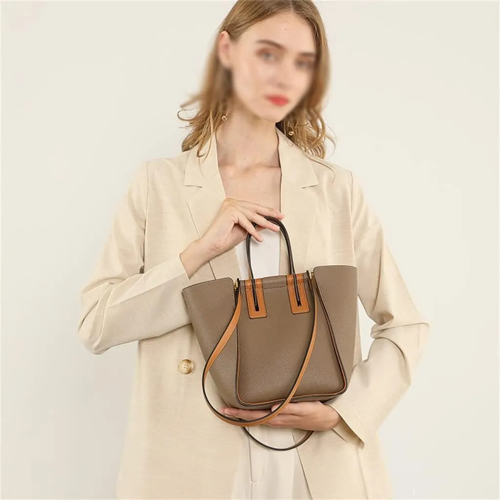 JSEIAJB Autumn Winter Match Color Real Leather Female Bag Hand Bill of Lading Shoulder Bag Large Capacity Tote Bag