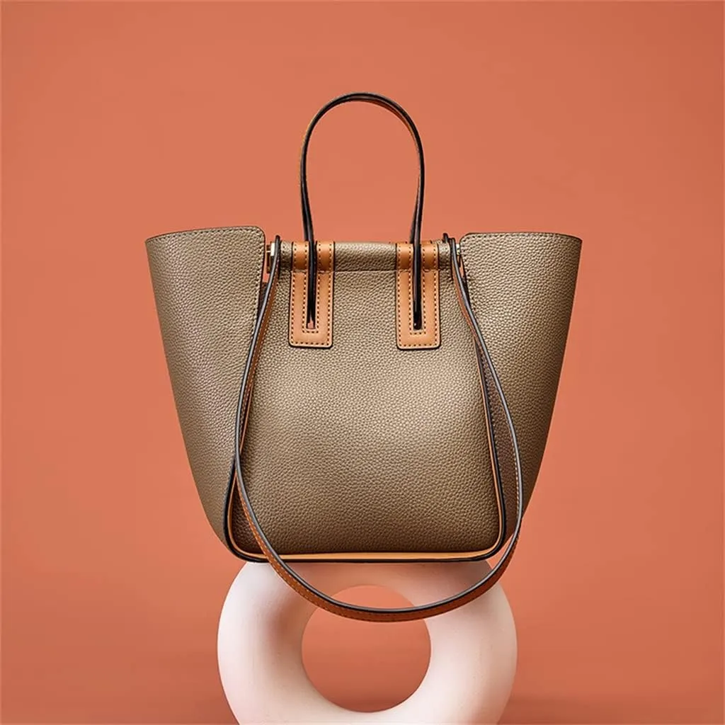 JSEIAJB Autumn Winter Match Color Real Leather Female Bag Hand Bill of Lading Shoulder Bag Large Capacity Tote Bag