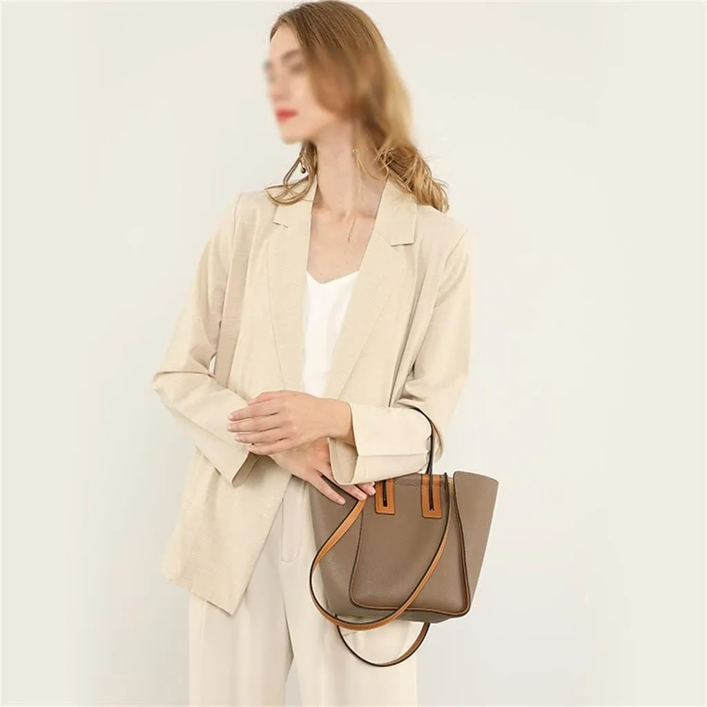 JSEIAJB Autumn Winter Match Color Real Leather Female Bag Hand Bill of Lading Shoulder Bag Large Capacity Tote Bag