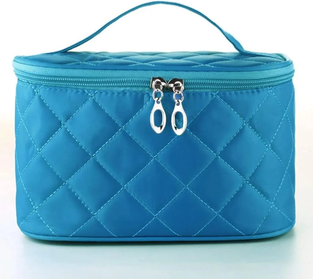 JSEIAJB Women Travel Cosmetic Lattice Zipper Men Makeup Bags Organizer Beauty Toiletry Bag Wash Make Up Kits Case(Blue)