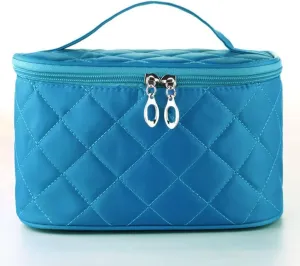 JSEIAJB Women Travel Cosmetic Lattice Zipper Men Makeup Bags Organizer Beauty Toiletry Bag Wash Make Up Kits Case(Blue)