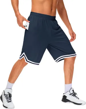 JWM Mens Long Basketball Shorts with Zip Pockets - 11" Mesh Athletic Gym Workout Sport Shorts Quick Dry Lightweight