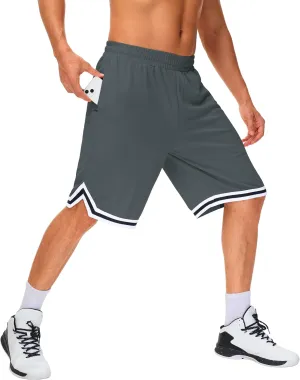 JWM Mens Long Basketball Shorts with Zip Pockets - 11" Mesh Athletic Gym Workout Sport Shorts Quick Dry Lightweight