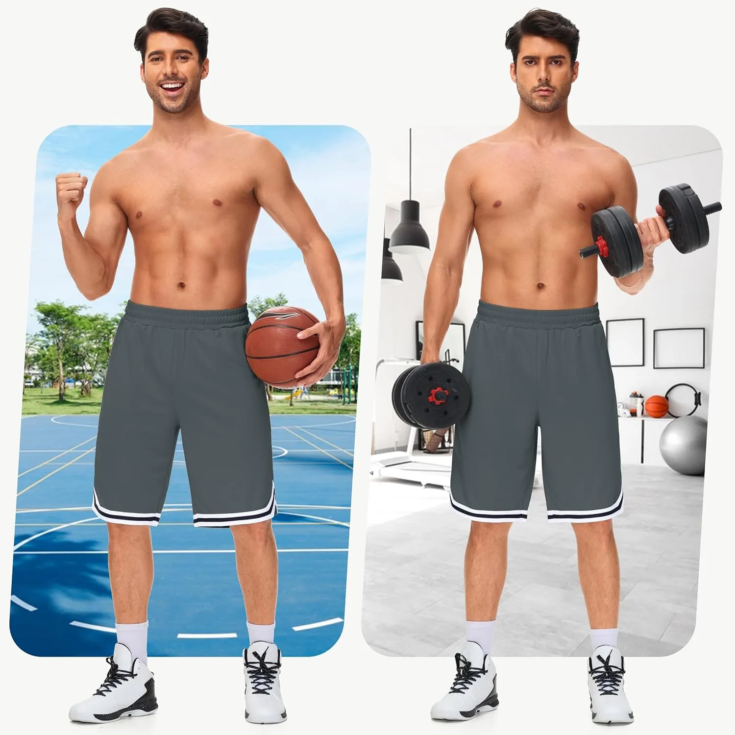 JWM Mens Long Basketball Shorts with Zip Pockets - 11" Mesh Athletic Gym Workout Sport Shorts Quick Dry Lightweight